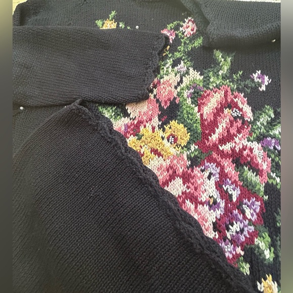 Womens black cotton floral embroidery sweater tunic cottagecore Size L-XL - Picture 4 of 6